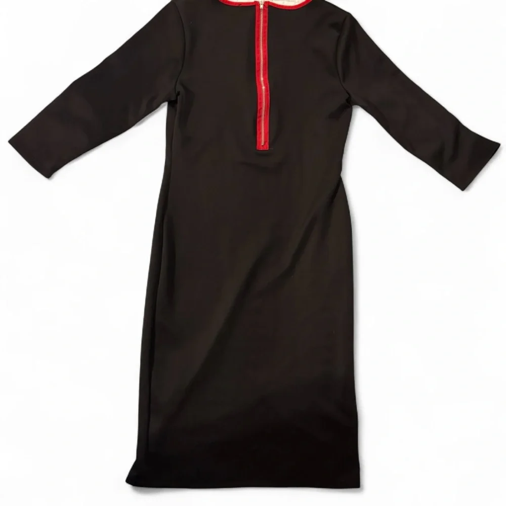 Vintage Luna Tiks Large Black Mini Dress with Red Accents Long Sleeves Classic - Picture 2 of 7